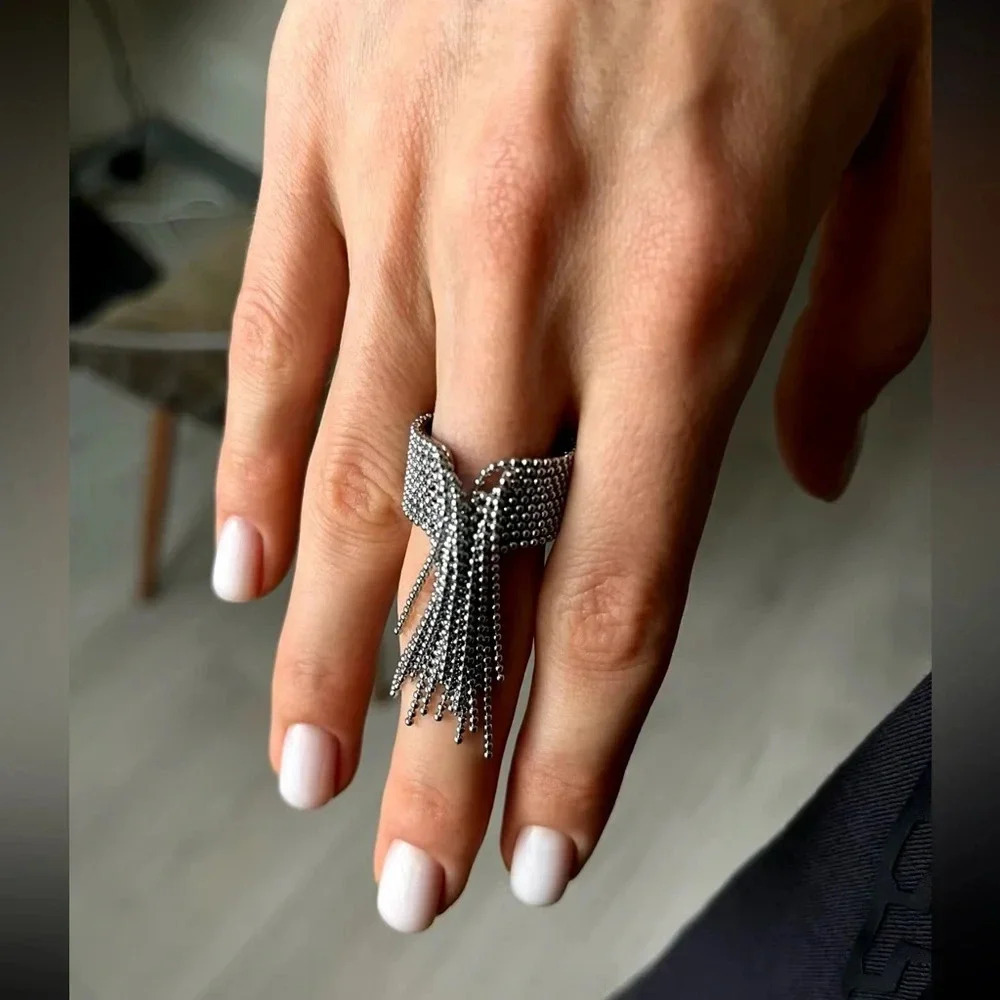 Anthropologie Tassel Stainless Steel Waterproof Resizable Ring - Picture 12 of 17